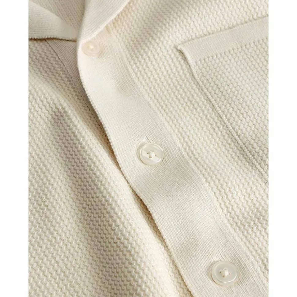 Boxy short sleeve structured knitted shirt