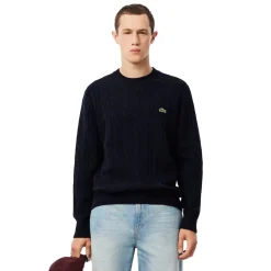 Cable Knit Carded Wool Crew Neck Sweater Herr
