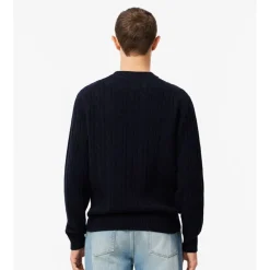 Cable Knit Carded Wool Crew Neck Sweater Herr