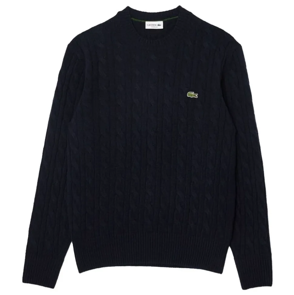 Cable Knit Carded Wool Crew Neck Sweater Herr