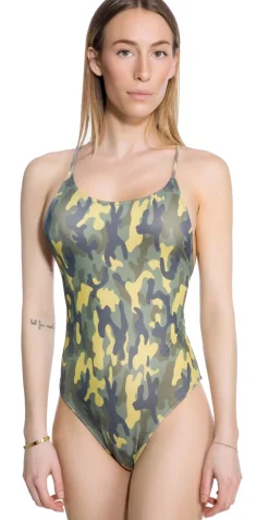 Cammo Tie-Back Swimsuit Dam