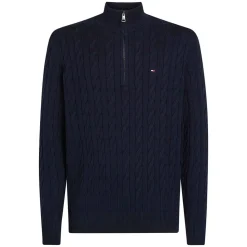 Classic Cotton Cable Zip Mock Herr