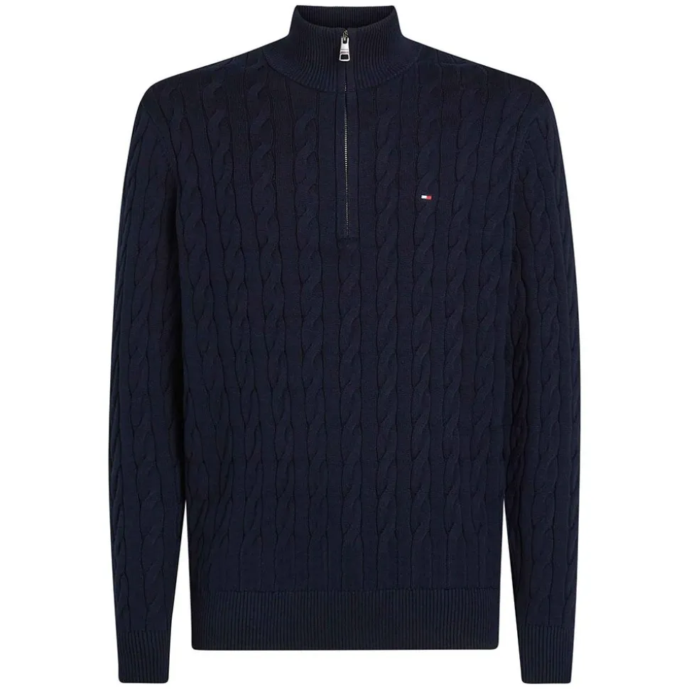 Classic Cotton Cable Zip Mock Herr