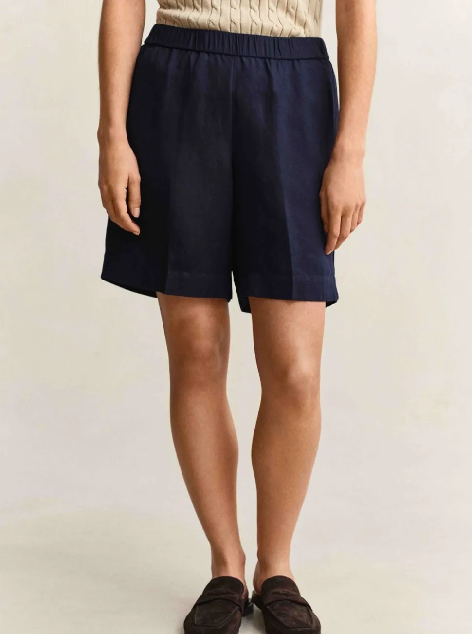 LINEN BLEND PULL ON SHORTS DAM