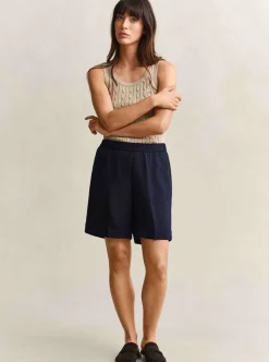 LINEN BLEND PULL ON SHORTS DAM
