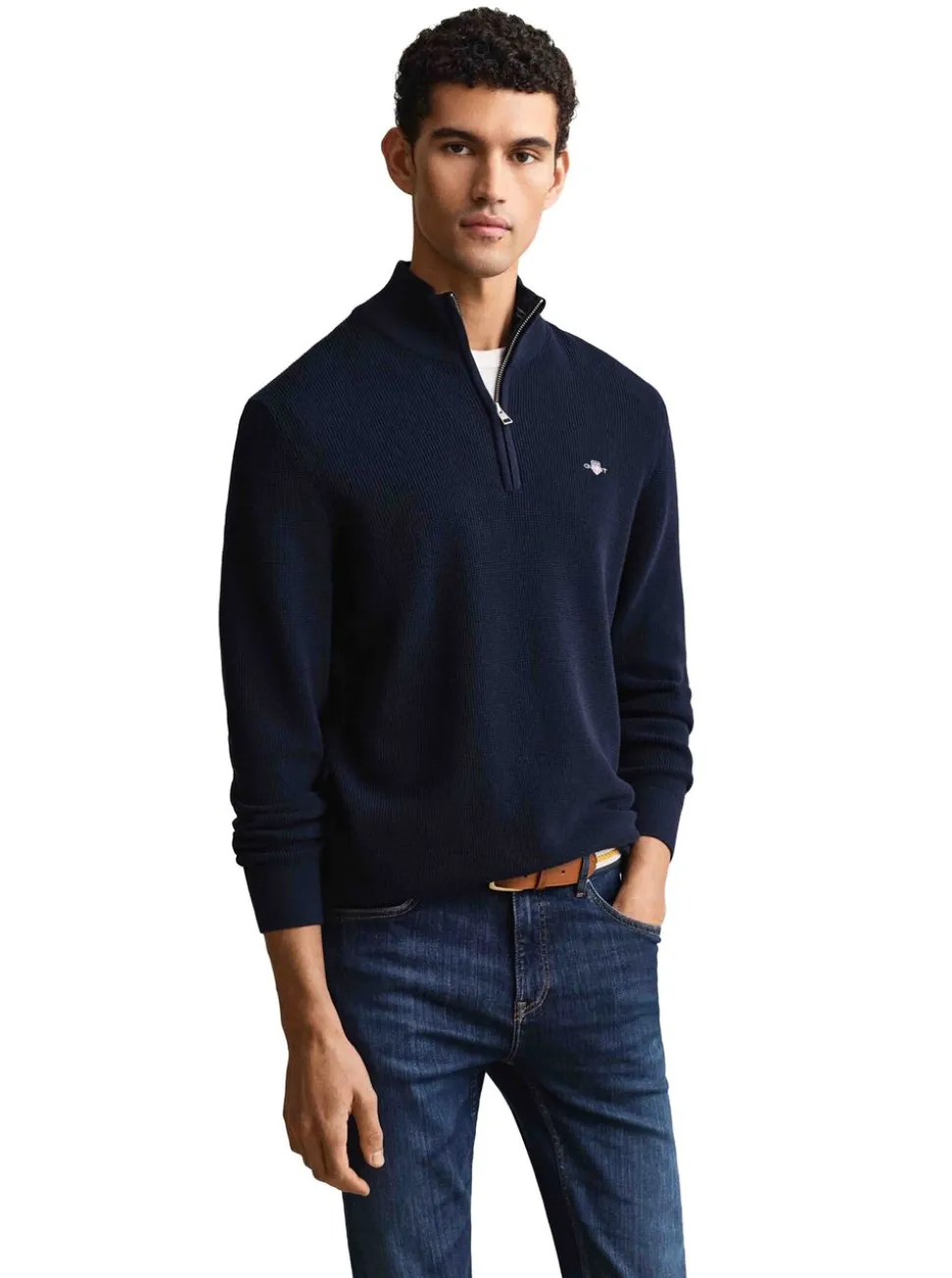 MICRO TEXTURED COTTON HALF ZIP HERR