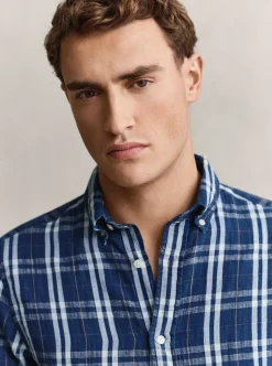 REGULAR COTTON LINEN INDIGO CECKHK SHIRT HERR