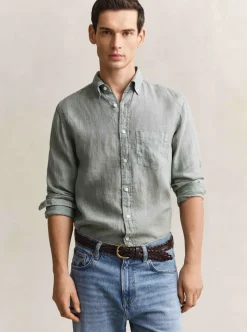 REGULAR GARMENT DYED LINEN SHIRT HERR
