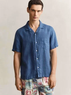 REGULAR GARMENT DYED LINEN SS CAMP SHIRT HERR