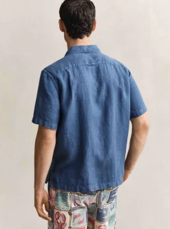 REGULAR GARMENT DYED LINEN SS CAMP SHIRT HERR
