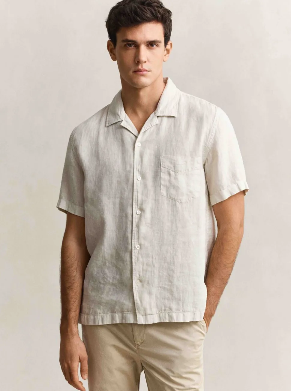 REGULAR GARMENT DYED LINEN SS CAMP SHIRT HERR