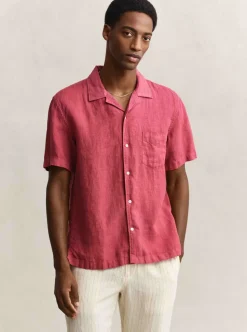 REGULAR GARMENT DYED LINEN SS CAMP SHIRT HERR