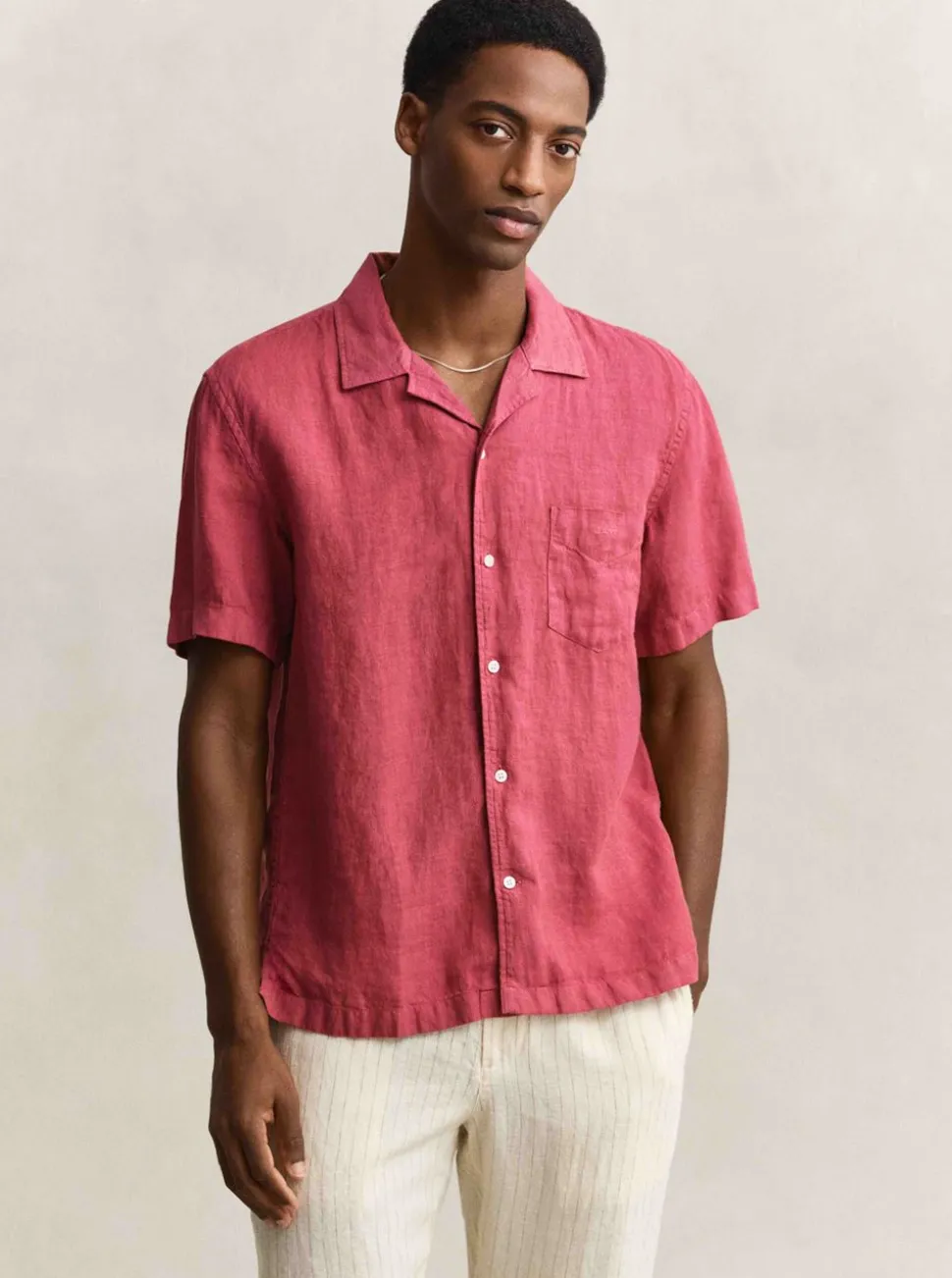 REGULAR GARMENT DYED LINEN SS CAMP SHIRT HERR