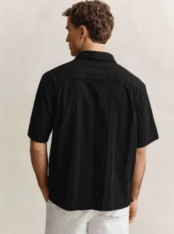 RELAXED DOBBY STRIPE CAMP COLLAR SHIRT HERR