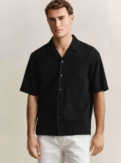 RELAXED DOBBY STRIPE CAMP COLLAR SHIRT HERR