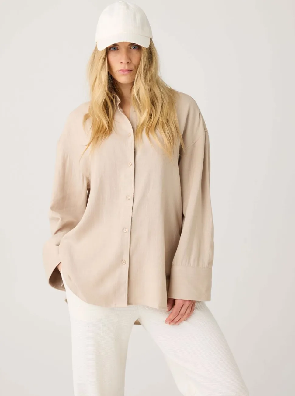 Relaxed linen-mix shirt dam