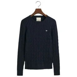 Stretch Cotton Cable Crew Neck Sweater Dam