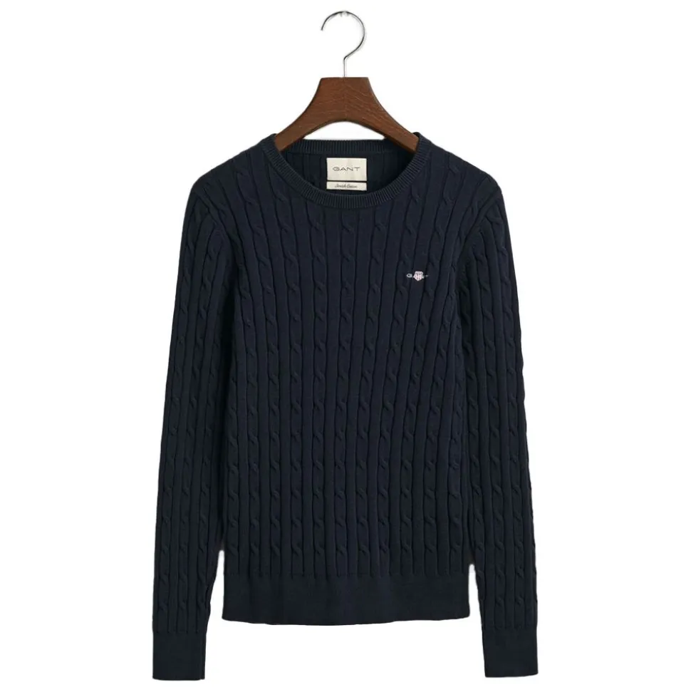 Stretch Cotton Cable Crew Neck Sweater Dam