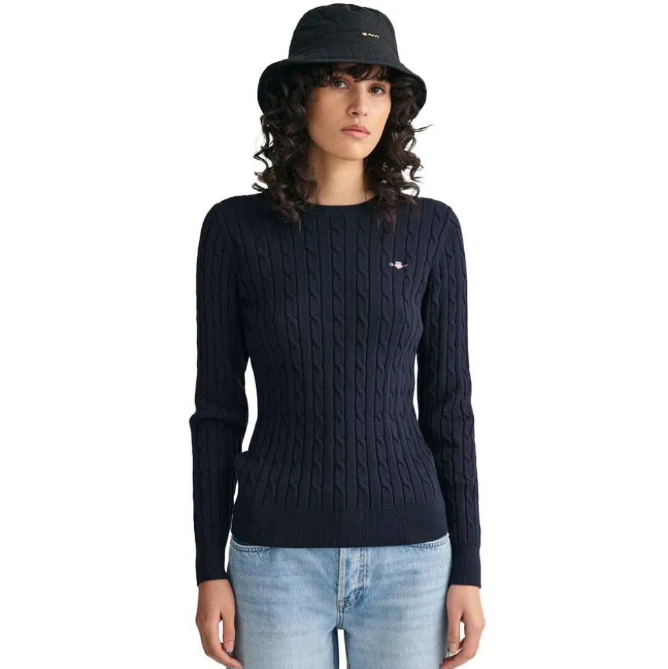Stretch Cotton Cable Crew Neck Sweater Dam