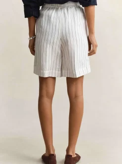 STRIPED LINEN BLEND PULL ON SHORTS DAM
