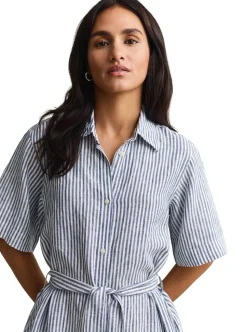 STRIPED LINEN SHORT SLEEVE SHIRT DRESS