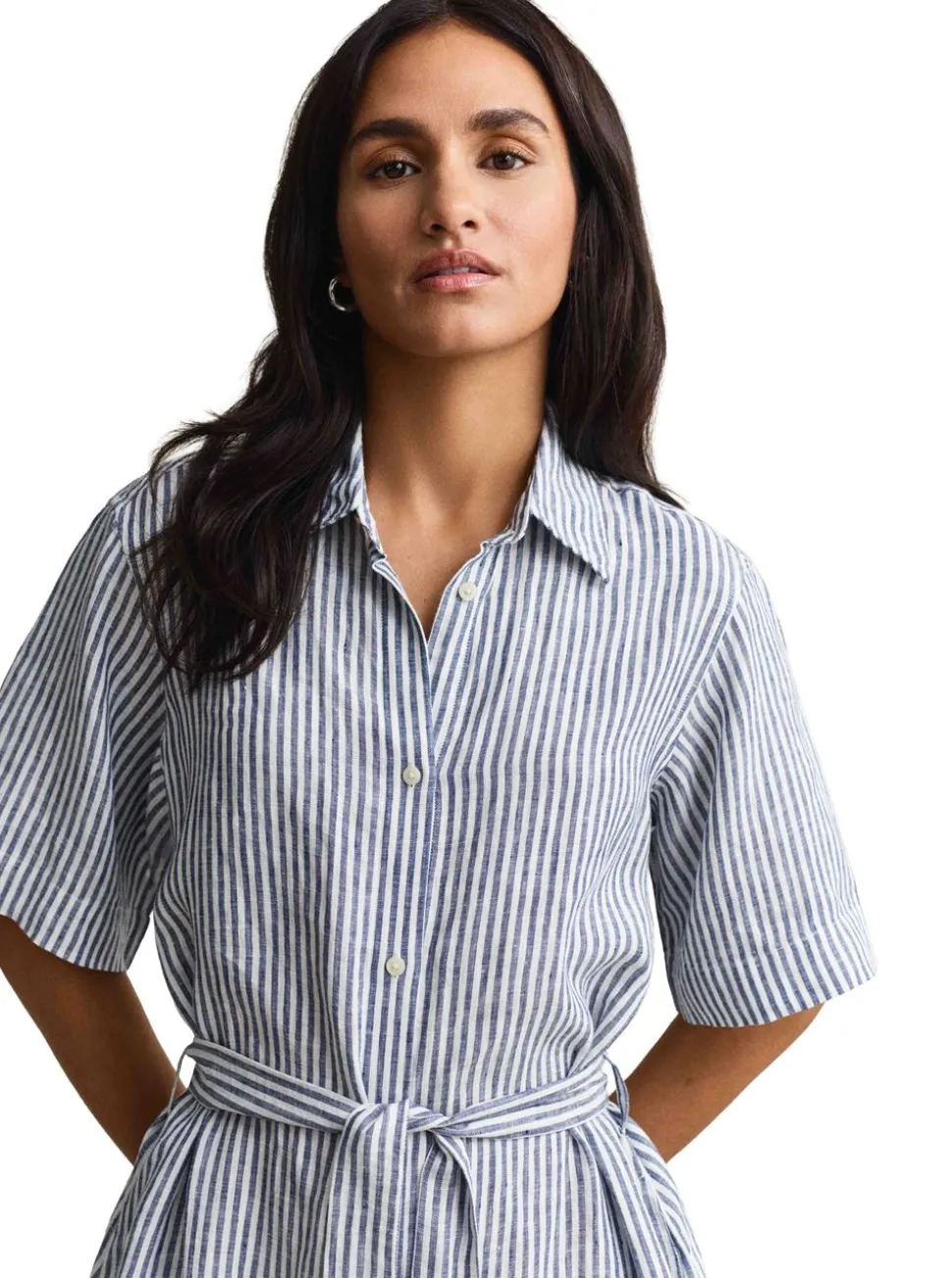 STRIPED LINEN SHORT SLEEVE SHIRT DRESS