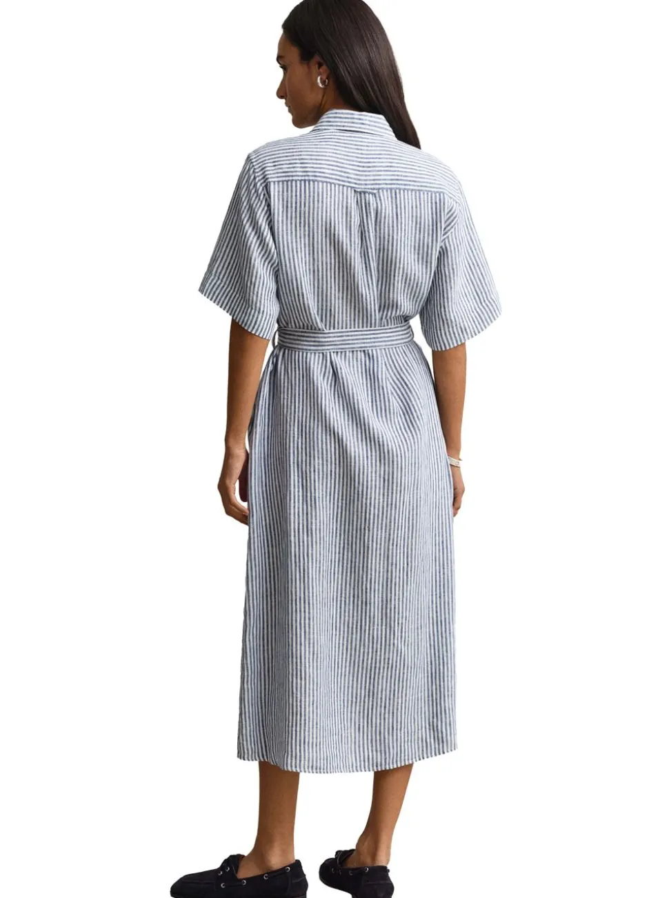 STRIPED LINEN SHORT SLEEVE SHIRT DRESS