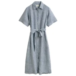 STRIPED LINEN SHORT SLEEVE SHIRT DRESS