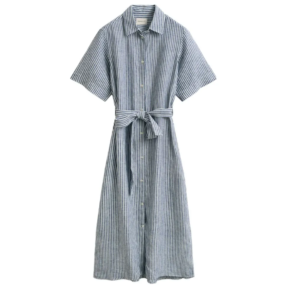 STRIPED LINEN SHORT SLEEVE SHIRT DRESS