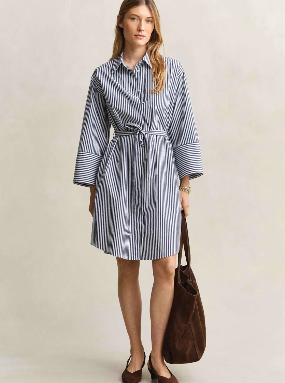 STRIPE POPLIN BELTED SHIRT DRESS DAM