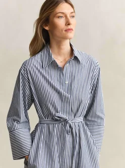 STRIPE POPLIN BELTED SHIRT DRESS DAM
